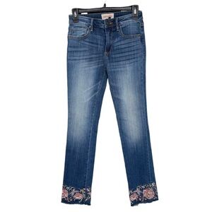 DRIFTWOOD Straight Leg Colette‎ Embroidery Frayed Hem Jeans in Size 25